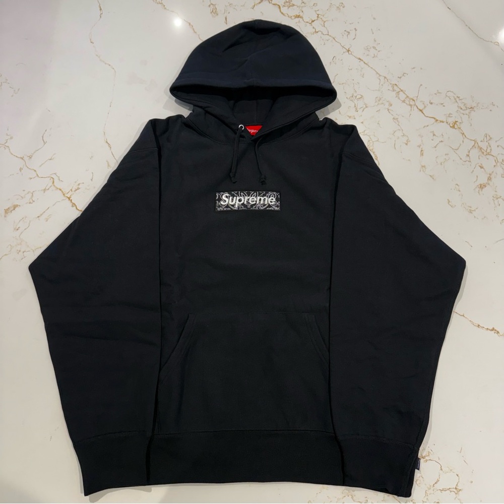 Supreme Bandana Box Logo Hoodie Hooded Sweatshirt Black FW19 Size Large